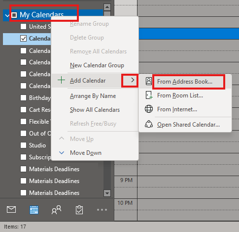Screenshot of Outlook Calendar Screenshot of Outlook Calendar