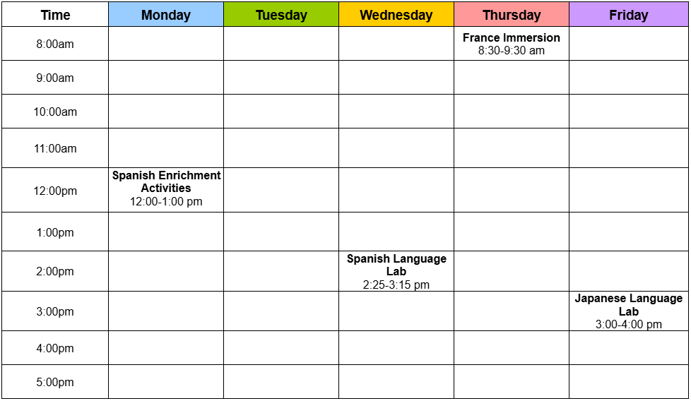 Language Lab Calendar